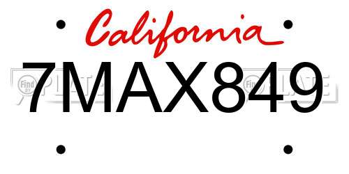7MAX849 California License Plate