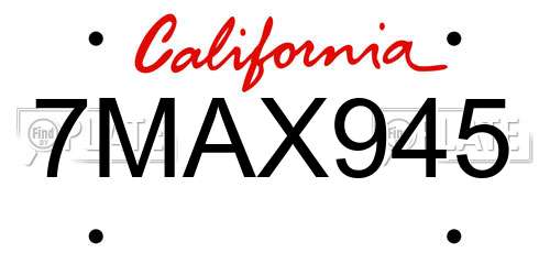 7MAX945 California License Plate