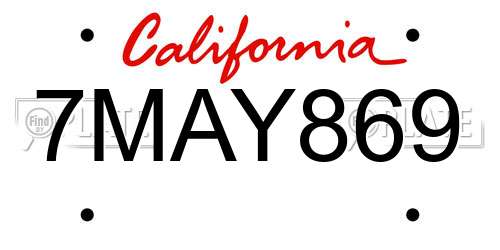 7MAY869 California License Plate