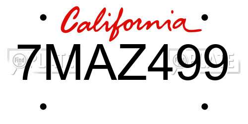 7MAZ499 California License Plate