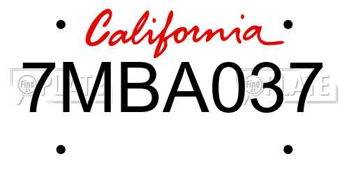 7MBA037 California License Plate