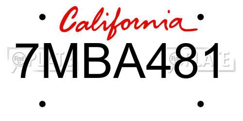 7MBA481 California License Plate