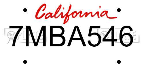 7MBA546 California License Plate