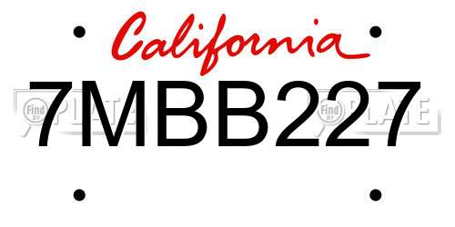 7MBB227 California License Plate