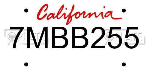 7MBB255 California License Plate