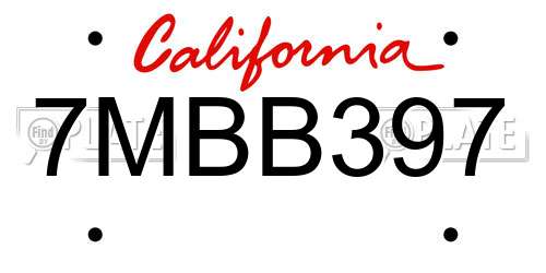 7MBB397 California License Plate