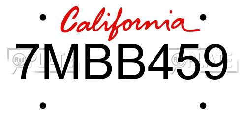 7MBB459 California License Plate
