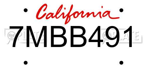 7MBB491 California License Plate