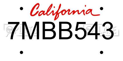 7MBB543 California License Plate