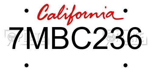 7MBC236 California License Plate