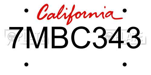 7MBC343 California License Plate