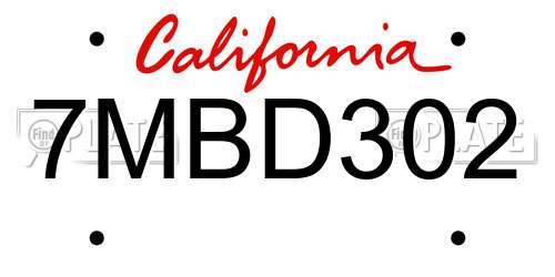 7MBD302 California License Plate