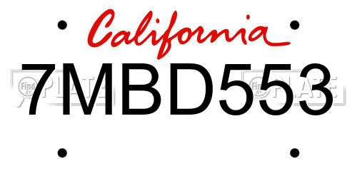 7MBD553 California License Plate