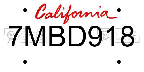 7MBD918 California License Plate
