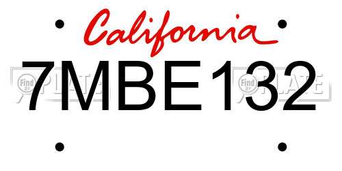 7MBE132 California License Plate