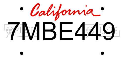 7MBE449 California License Plate