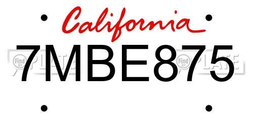 7MBE875 California License Plate