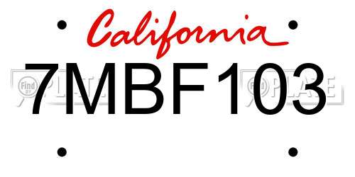 7MBF103 California License Plate