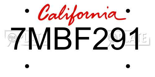 7MBF291 California License Plate