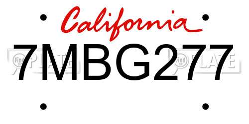 7MBG277 California License Plate