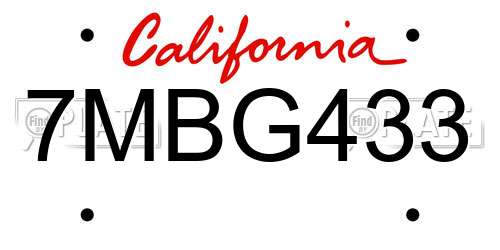 7MBG433 California License Plate