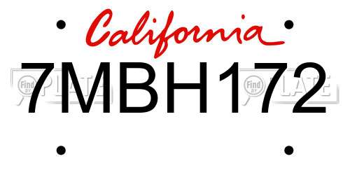 7MBH172 California License Plate