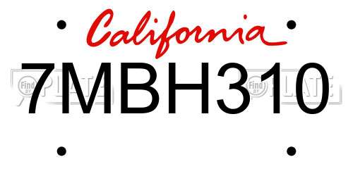7MBH310 California License Plate