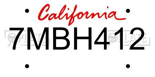 7MBH412 California License Plate