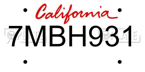7MBH931 California License Plate