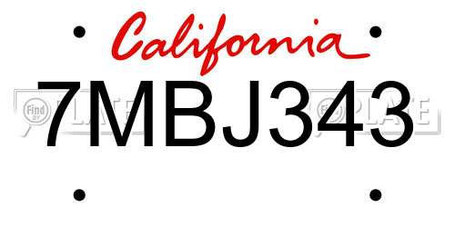 7MBJ343 California License Plate