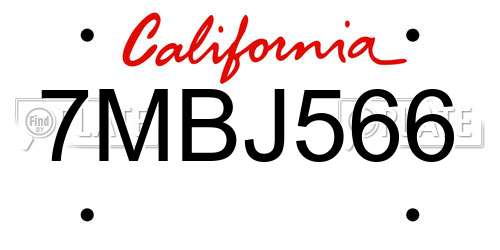 7MBJ566 California License Plate