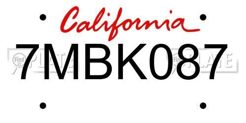 7MBK087 California License Plate