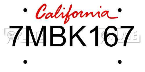 7MBK167 California License Plate