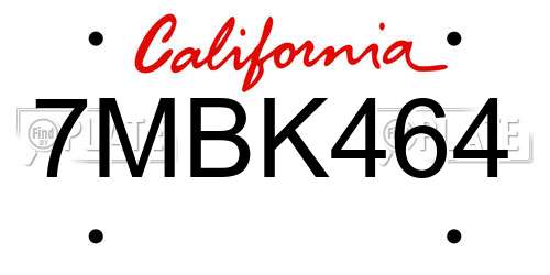 7MBK464 California License Plate