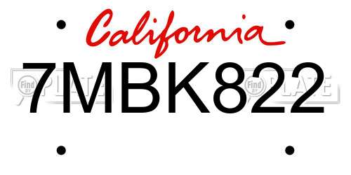 7MBK822 California License Plate