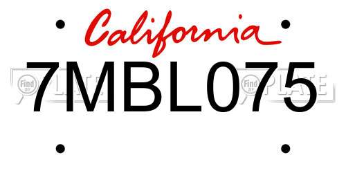 7MBL075 California License Plate