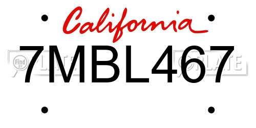 7MBL467 California License Plate