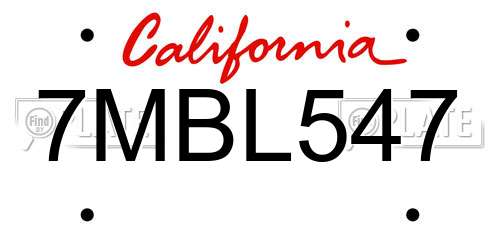 7MBL547 California License Plate