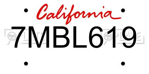 7MBL619 California License Plate