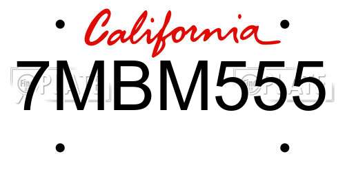 7MBM555 California License Plate
