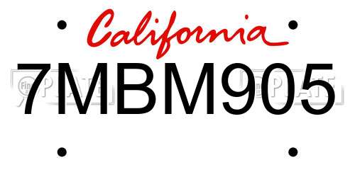 7MBM905 California License Plate