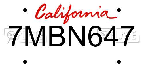 7MBN647 California License Plate