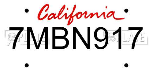 7MBN917 California License Plate