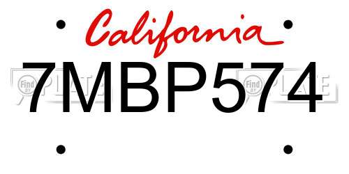 7MBP574 California License Plate