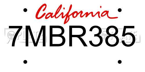 7MBR385 California License Plate