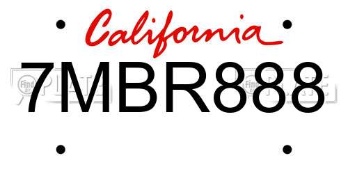 7MBR888 California License Plate
