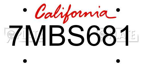 7MBS681 California License Plate