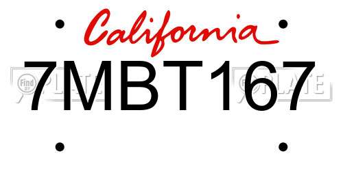 7MBT167 California License Plate