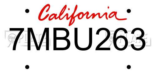 7MBU263 California License Plate