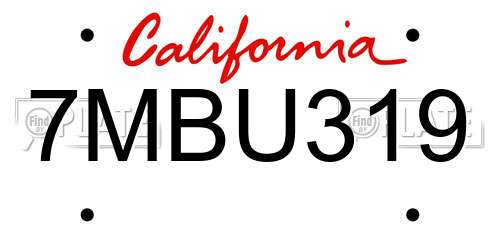 7MBU319 California License Plate